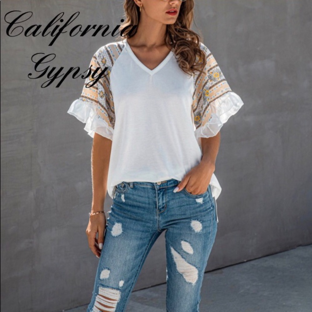 LAST ONE Chiffon Flutter Sleeve Blouse - Picture 3 of 7